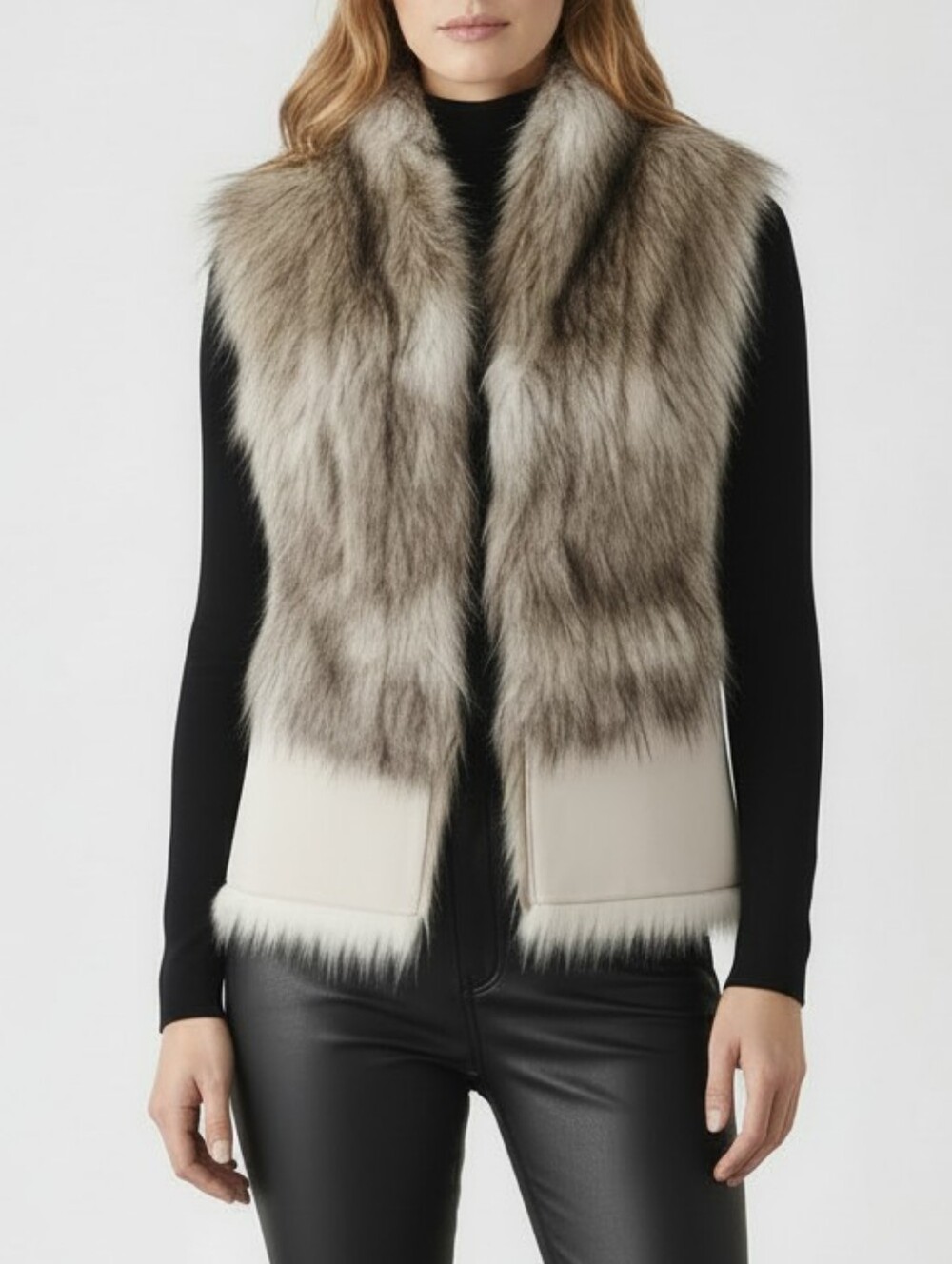 Zara Faux Fur Trim Beige & Natural Tone Vest